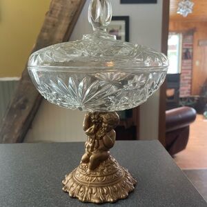 Elegant Glass Candy Dish with Gold Base